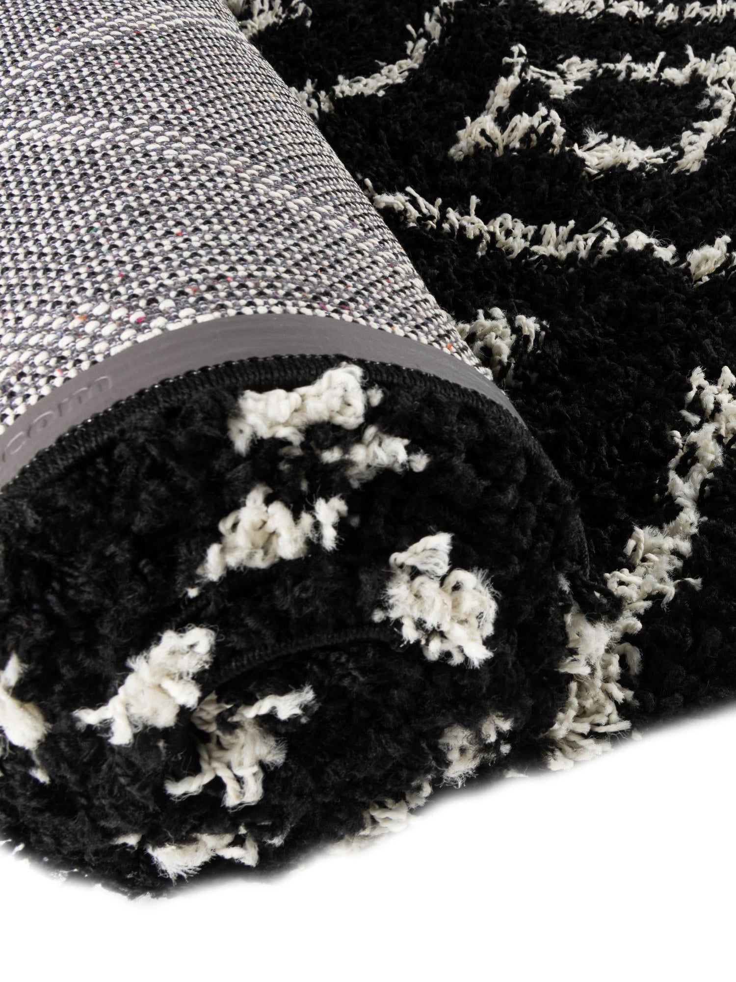Black and White 6' x 6' Trellis Shag Square Area Rug Thick Soft Touch Fluffy & Plush Shaggy Pile Geometric Modern Unique Carpet for Home Interior Design for Sale at Rug Engine
