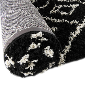 Black and White 4' x 4' Trellis Shag Square Area Rug Thick Soft Touch Fluffy & Plush Shaggy Pile