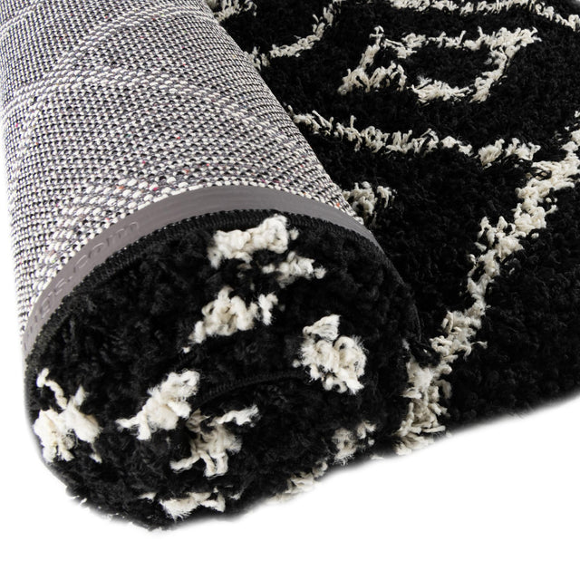 Black and White 4' x 4' Trellis Shag Square Area Rug Thick Soft Touch Fluffy & Plush Shaggy Pile