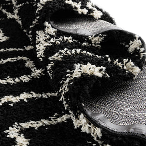 Black and White 6' x 6' Trellis Shag Square Area Rug Thick Soft Touch Fluffy & Plush Shaggy Pile