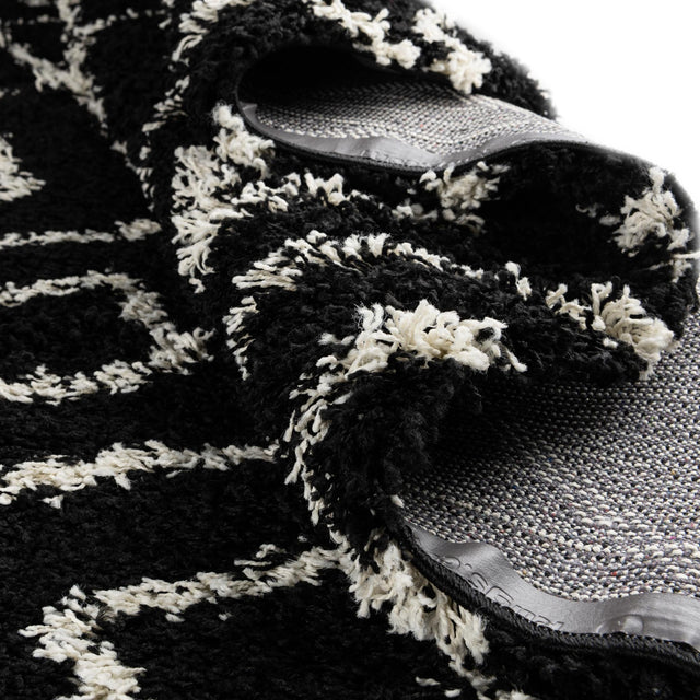 Black and White 6' x 6' Trellis Shag Square Area Rug Thick Soft Touch Fluffy & Plush Shaggy Pile
