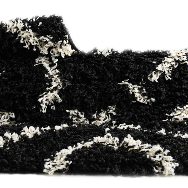 Black and White 4' x 4' Trellis Shag Square Area Rug Thick Soft Touch Fluffy & Plush Shaggy Pile