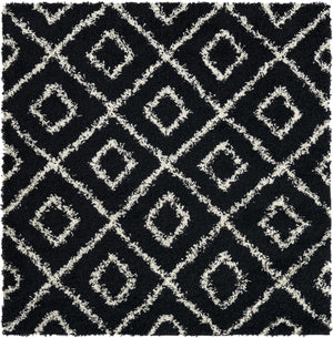 Black and White 5' 3 x 5' 3 Trellis Shag Square Area Rug Thick Soft Touch Fluffy & Plush Shaggy Pile