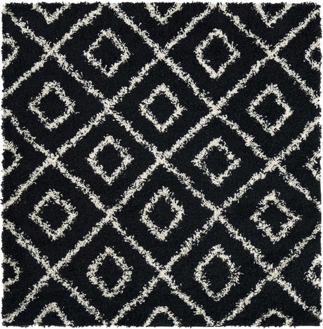 Black and White 5' 3 x 5' 3 Trellis Shag Square Area Rug Thick Soft Touch Fluffy & Plush Shaggy Pile Geometric Modern Unique Carpet for Home Interior Design for Sale at Rug Engine