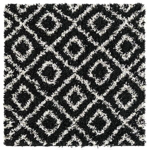 Black and White 3' 3 x 3' 3 Trellis Shag Square Area Rug Thick Soft Touch Fluffy & Plush Shaggy Pile
