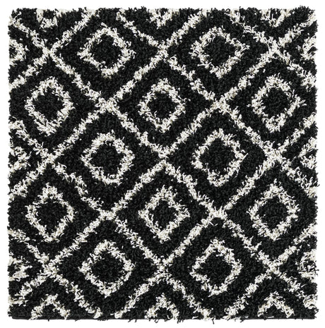 Black and White 3' 3 x 3' 3 Trellis Shag Square Area Rug Thick Soft Touch Fluffy & Plush Shaggy Pile Geometric Modern Unique Carpet for Home Interior Design for Sale at Rug Engine