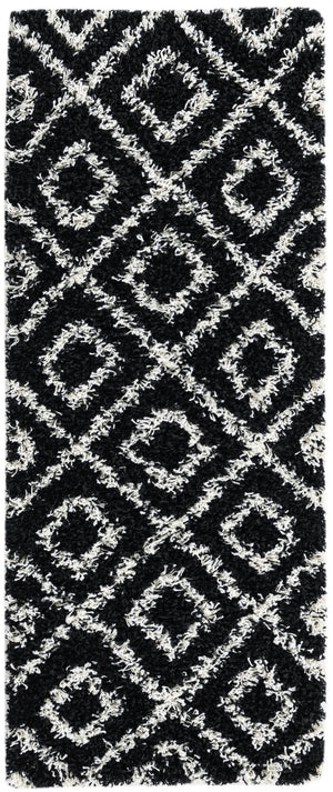 Black and White 2' x 5' Trellis Shag Runner Area Rug Thick Soft Touch Fluffy & Plush Shaggy Pile