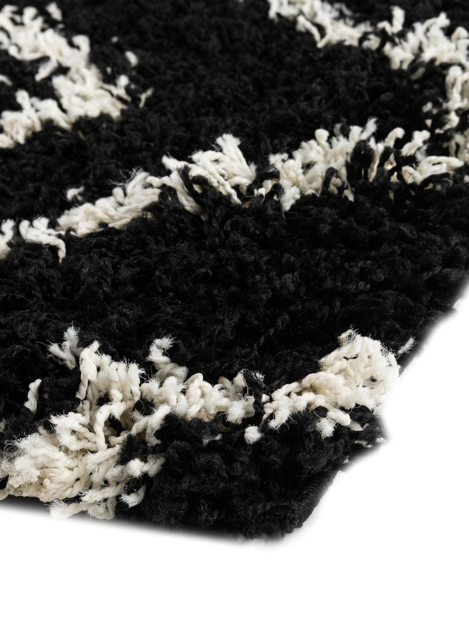 Black and White 2' x 6' Trellis Shag Runner Area Rug Thick Soft Touch Fluffy & Plush Shaggy Pile Geometric Modern Unique Carpet for Home Interior Design for Sale at Rug Engine