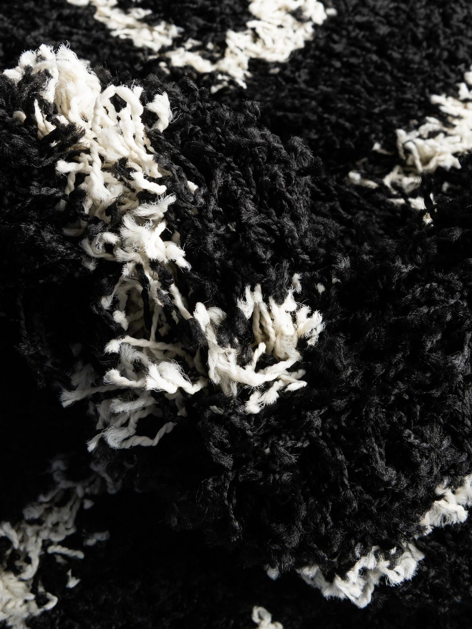 Black and White 2' x 6' Trellis Shag Runner Area Rug Thick Soft Touch Fluffy & Plush Shaggy Pile Geometric Modern Unique Carpet for Home Interior Design for Sale at Rug Engine