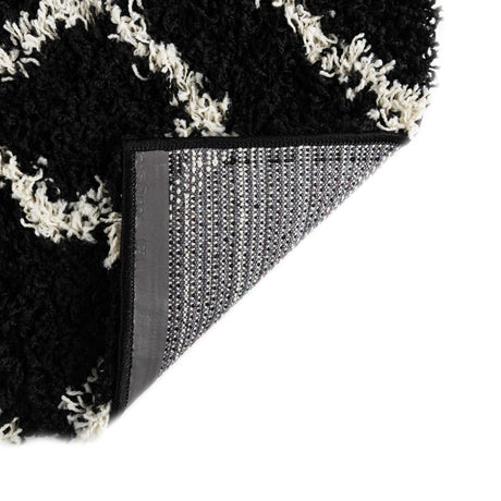 Black and White 2' x 6' Trellis Shag Runner Area Rug Thick Soft Touch Fluffy & Plush Shaggy Pile Geometric Modern Unique Carpet for Home Interior Design for Sale at Rug Engine