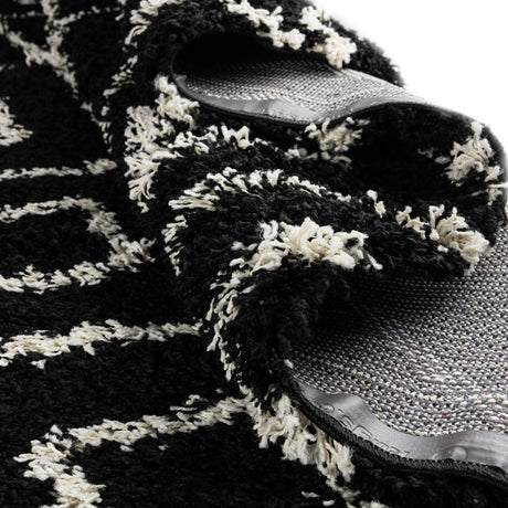 Black and White 2' x 5' Trellis Shag Runner Area Rug Thick Soft Touch Fluffy & Plush Shaggy Pile Geometric Modern Unique Carpet for Home Interior Design for Sale at Rug Engine