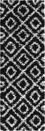 Black and White 2' x 6' Trellis Shag Runner Area Rug Thick Soft Touch Fluffy & Plush Shaggy Pile