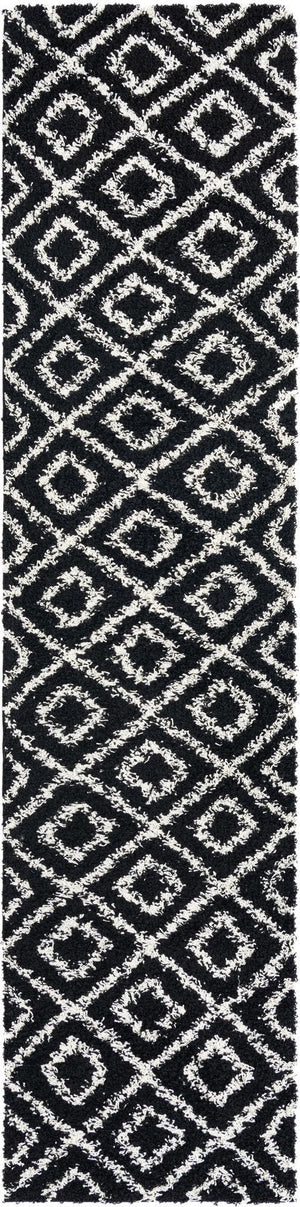 Black and White 2' 7 x 12' Trellis Shag Runner Area Rug Thick Soft Touch Fluffy & Plush Shaggy Pile
