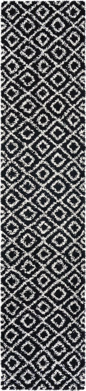 Black and White 3' 3 x 16' 5 Trellis Shag Runner Area Rug Thick Soft Touch Fluffy & Plush Shaggy Pile