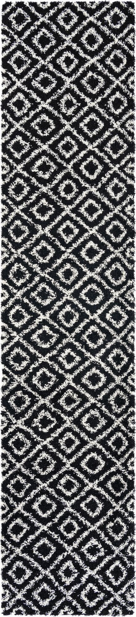 Black and White 3' 3 x 16' 5 Trellis Shag Runner Area Rug Thick Soft Touch Fluffy & Plush Shaggy Pile