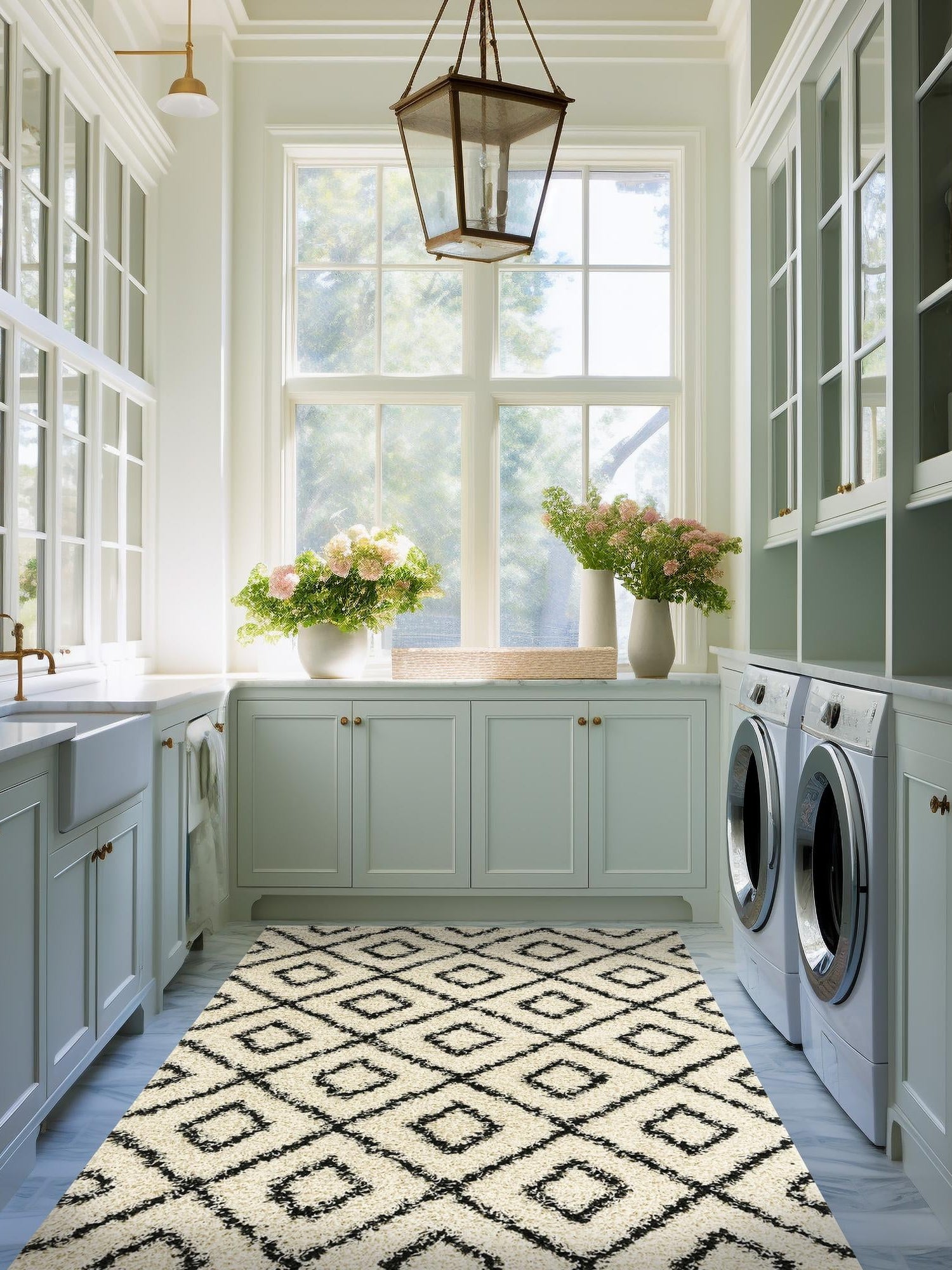 White and Black 4' x 6' Trellis Shag Rectangle Area Rug Thick Soft Touch Fluffy & Plush Shaggy Pile Geometric Modern Unique Carpet for Home Interior Design for Sale at Rug Engine