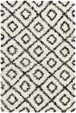 White and Black 4' x 6' Trellis Shag Rectangle Area Rug Thick Soft Touch Fluffy & Plush Shaggy Pile