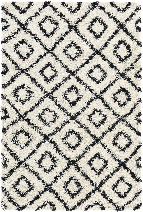 White and Black 4' x 6' Trellis Shag Rectangle Area Rug Thick Soft Touch Fluffy & Plush Shaggy Pile Geometric Modern Unique Carpet for Home Interior Design for Sale at Rug Engine