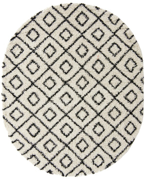 White and Black 7' 10 x 10' Trellis Shag Oval Area Rug Thick Soft Touch Fluffy & Plush Shaggy Pile