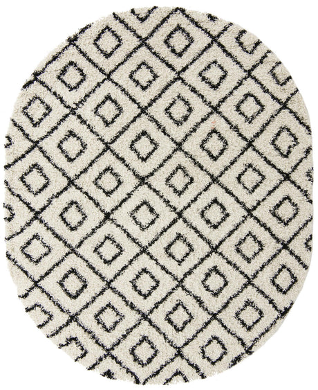 White and Black 7' 10 x 10' Trellis Shag Oval Area Rug Thick Soft Touch Fluffy & Plush Shaggy Pile Geometric Modern Unique Carpet for Home Interior Design for Sale at Rug Engine