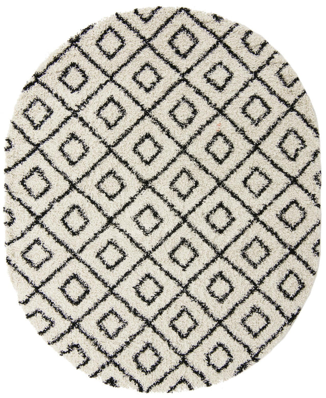 White and Black 7' 10 x 10' Trellis Shag Oval Area Rug Thick Soft Touch Fluffy & Plush Shaggy Pile