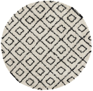 White and Black 7' 10 x 7' 10 Trellis Shag Round Area Rug Thick Soft Touch Fluffy & Plush Shaggy Pile