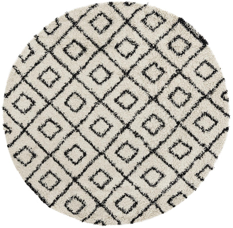 White and Black 7' 10 x 7' 10 Trellis Shag Round Area Rug Thick Soft Touch Fluffy & Plush Shaggy Pile Geometric Modern Unique Carpet for Home Interior Design for Sale at Rug Engine