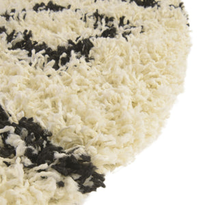 White and Black 6' x 6' Trellis Shag Round Area Rug Thick Soft Touch Fluffy & Plush Shaggy Pile