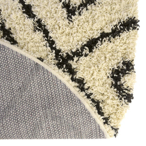 White and Black 6' x 6' Trellis Shag Round Area Rug Thick Soft Touch Fluffy & Plush Shaggy Pile