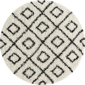 White and Black 5' 3 x 5' 3 Trellis Shag Round Area Rug Thick Soft Touch Fluffy & Plush Shaggy Pile