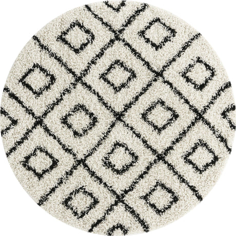 White and Black 5' 3 x 5' 3 Trellis Shag Round Area Rug Thick Soft Touch Fluffy & Plush Shaggy Pile Geometric Modern Unique Carpet for Home Interior Design for Sale at Rug Engine