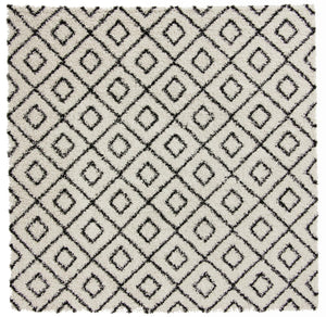 White and Black 10' x 10' Trellis Shag Square Area Rug Thick Soft Touch Fluffy & Plush Shaggy Pile