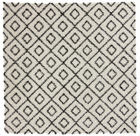 White and Black 10' x 10' Trellis Shag Square Area Rug Thick Soft Touch Fluffy & Plush Shaggy Pile Geometric Modern Unique Carpet for Home Interior Design for Sale at Rug Engine