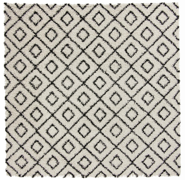 White and Black 10' x 10' Trellis Shag Square Area Rug Thick Soft Touch Fluffy & Plush Shaggy Pile