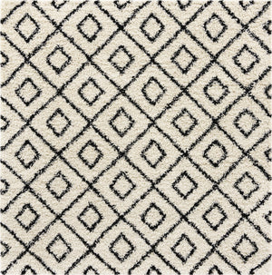 White and Black 8' x 8' Trellis Shag Square Area Rug Thick Soft Touch Fluffy & Plush Shaggy Pile