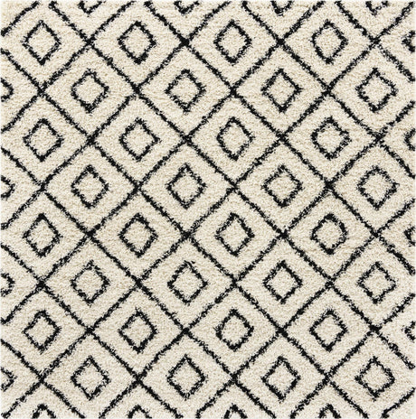 White and Black 8' x 8' Trellis Shag Square Area Rug Thick Soft Touch Fluffy & Plush Shaggy Pile Geometric Modern Unique Carpet for Home Interior Design for Sale at Rug Engine