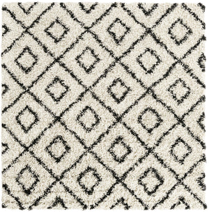White and Black 6' x 6' Trellis Shag Square Area Rug Thick Soft Touch Fluffy & Plush Shaggy Pile