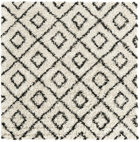 White and Black 6' x 6' Trellis Shag Square Area Rug Thick Soft Touch Fluffy & Plush Shaggy Pile Geometric Modern Unique Carpet for Home Interior Design for Sale at Rug Engine