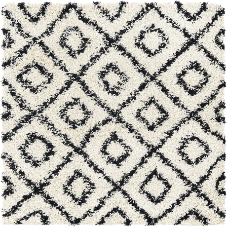 White and Black 4' x 4' Trellis Shag Square Area Rug Thick Soft Touch Fluffy & Plush Shaggy Pile Geometric Modern Unique Carpet for Home Interior Design for Sale at Rug Engine