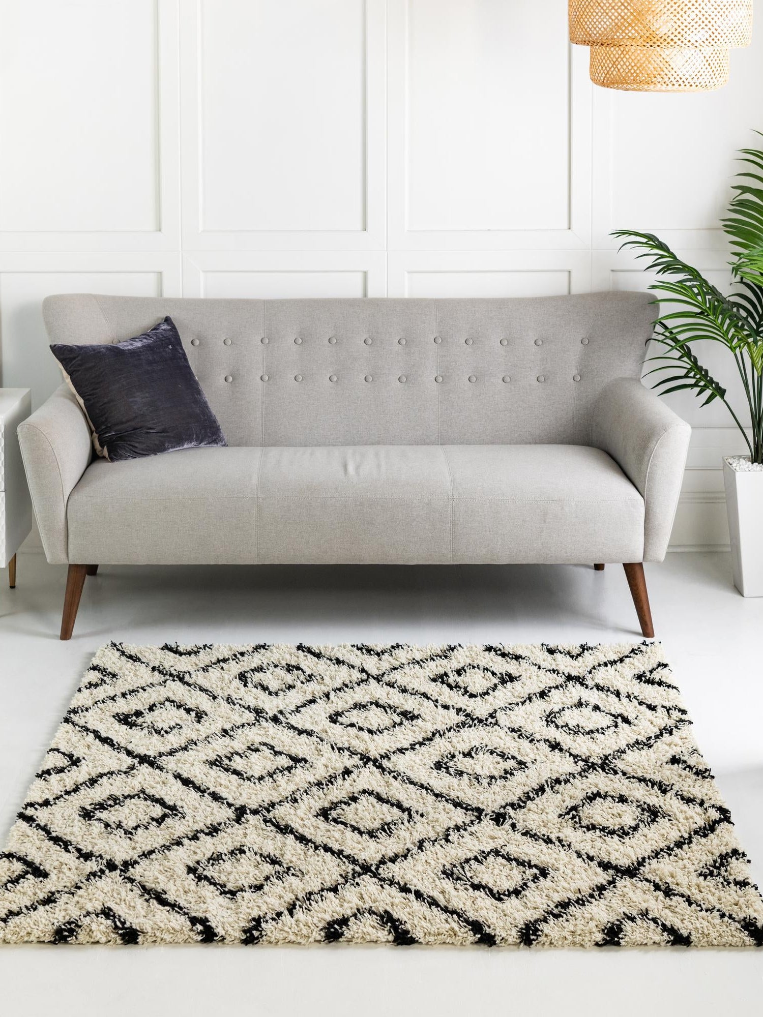White and Black 10' x 10' Trellis Shag Square Area Rug Thick Soft Touch Fluffy & Plush Shaggy Pile Geometric Modern Unique Carpet for Home Interior Design for Sale at Rug Engine