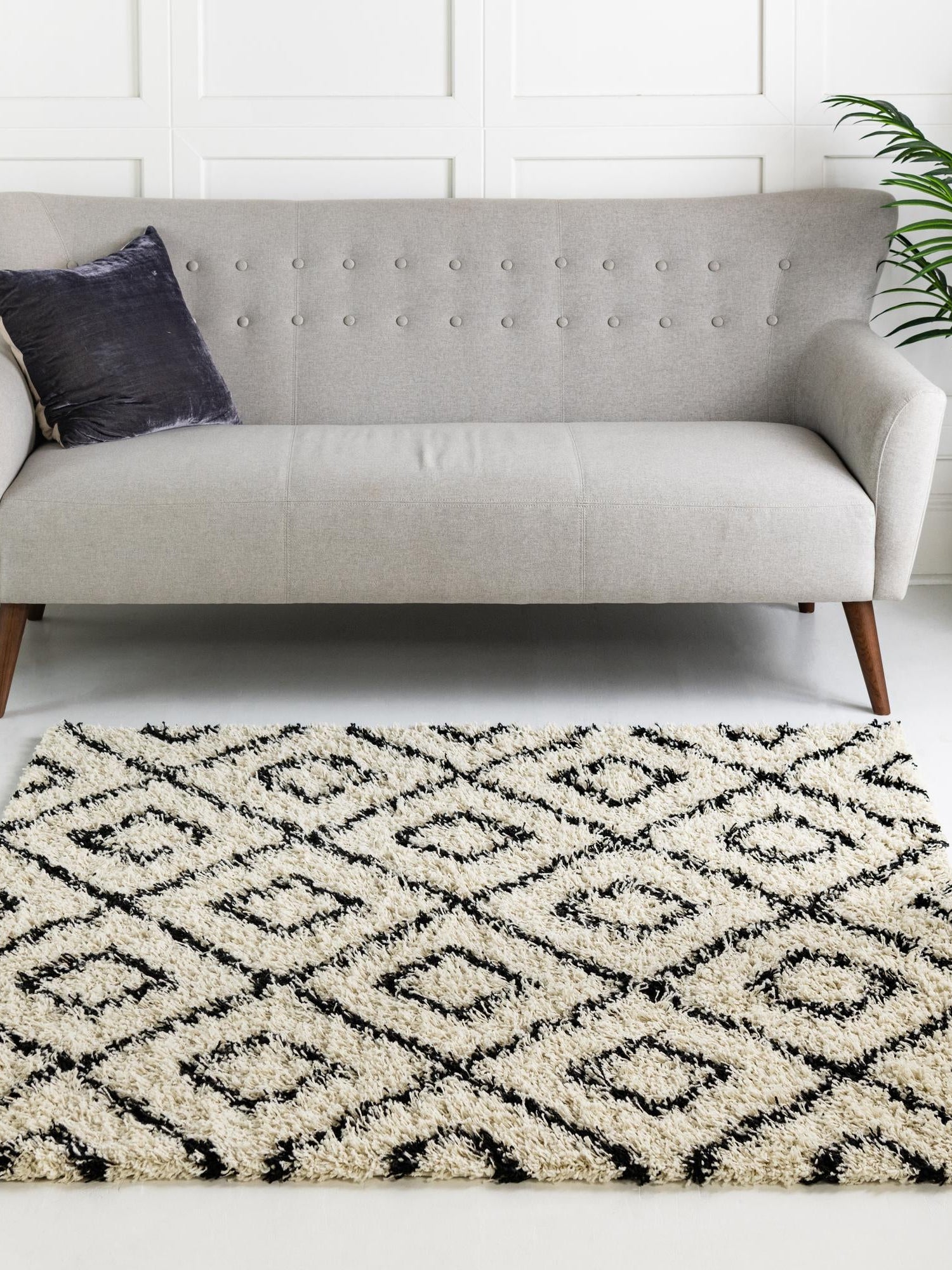 White and Black 3' 3 x 3' 3 Trellis Shag Square Area Rug Thick Soft Touch Fluffy & Plush Shaggy Pile Geometric Modern Unique Carpet for Home Interior Design for Sale at Rug Engine