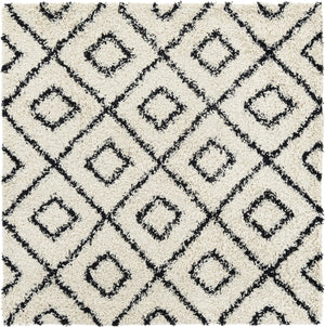 White and Black 5' 3 x 5' 3 Trellis Shag Square Area Rug Thick Soft Touch Fluffy & Plush Shaggy Pile