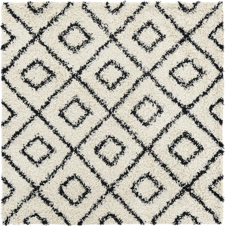 White and Black 5' 3 x 5' 3 Trellis Shag Square Area Rug Thick Soft Touch Fluffy & Plush Shaggy Pile Geometric Modern Unique Carpet for Home Interior Design for Sale at Rug Engine
