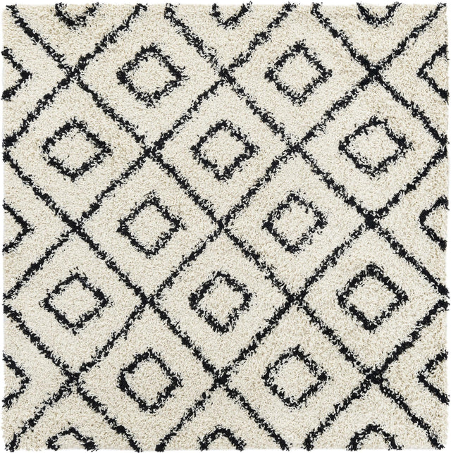 White and Black 5' 3 x 5' 3 Trellis Shag Square Area Rug Thick Soft Touch Fluffy & Plush Shaggy Pile