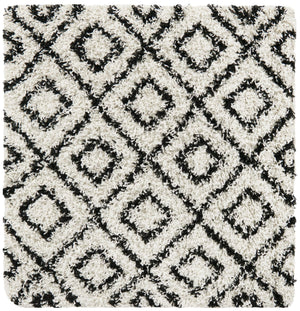 White and Black 3' 3 x 3' 3 Trellis Shag Square Area Rug Thick Soft Touch Fluffy & Plush Shaggy Pile