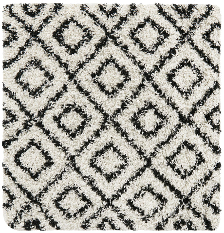 White and Black 3' 3 x 3' 3 Trellis Shag Square Area Rug Thick Soft Touch Fluffy & Plush Shaggy Pile Geometric Modern Unique Carpet for Home Interior Design for Sale at Rug Engine