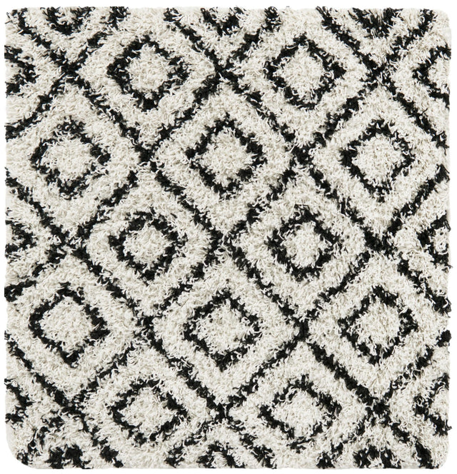 White and Black 3' 3 x 3' 3 Trellis Shag Square Area Rug Thick Soft Touch Fluffy & Plush Shaggy Pile