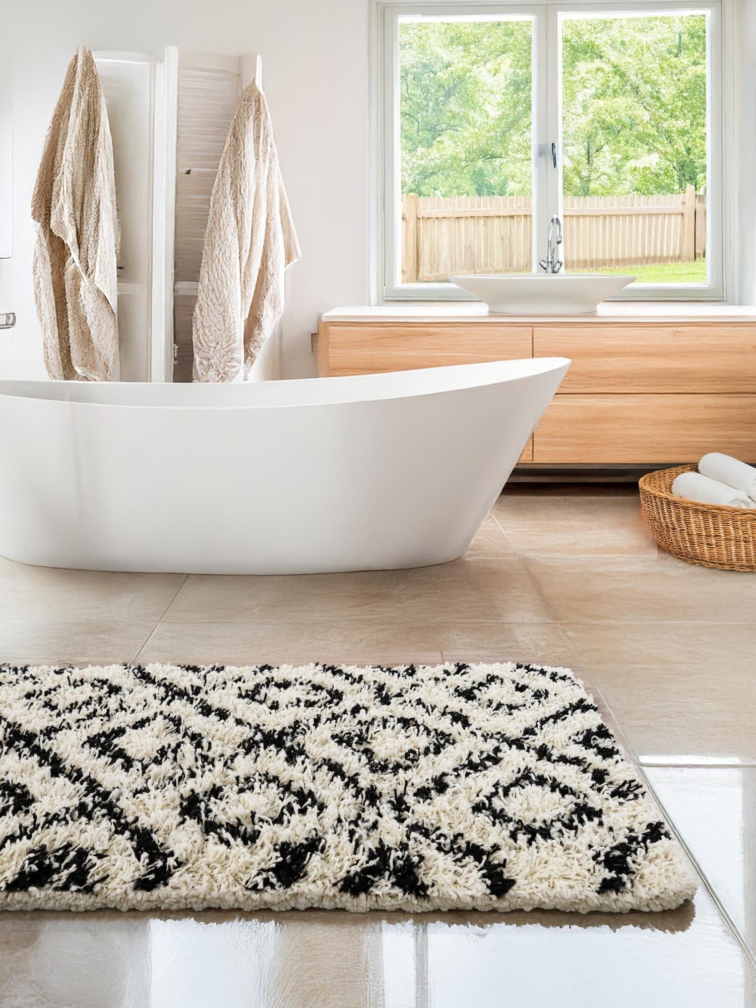 White and Black 2' x 7' Trellis Shag Runner Area Rug Thick Soft Touch Fluffy & Plush Shaggy Pile Geometric Modern Unique Carpet for Home Interior Design for Sale at Rug Engine