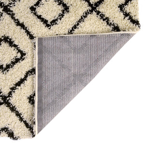 White and Black 2' x 6' Trellis Shag Runner Area Rug Thick Soft Touch Fluffy & Plush Shaggy Pile