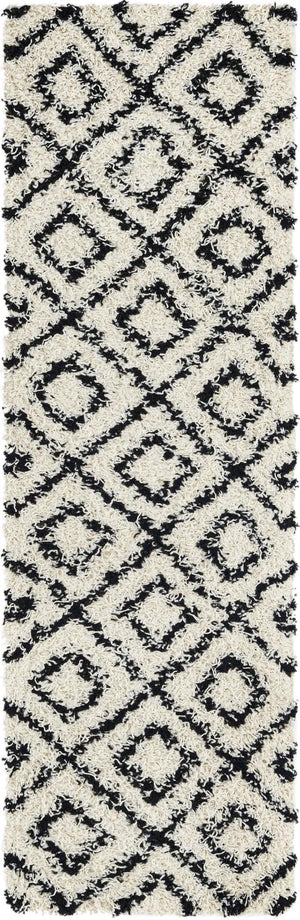 White and Black 2' x 7' Trellis Shag Runner Area Rug Thick Soft Touch Fluffy & Plush Shaggy Pile